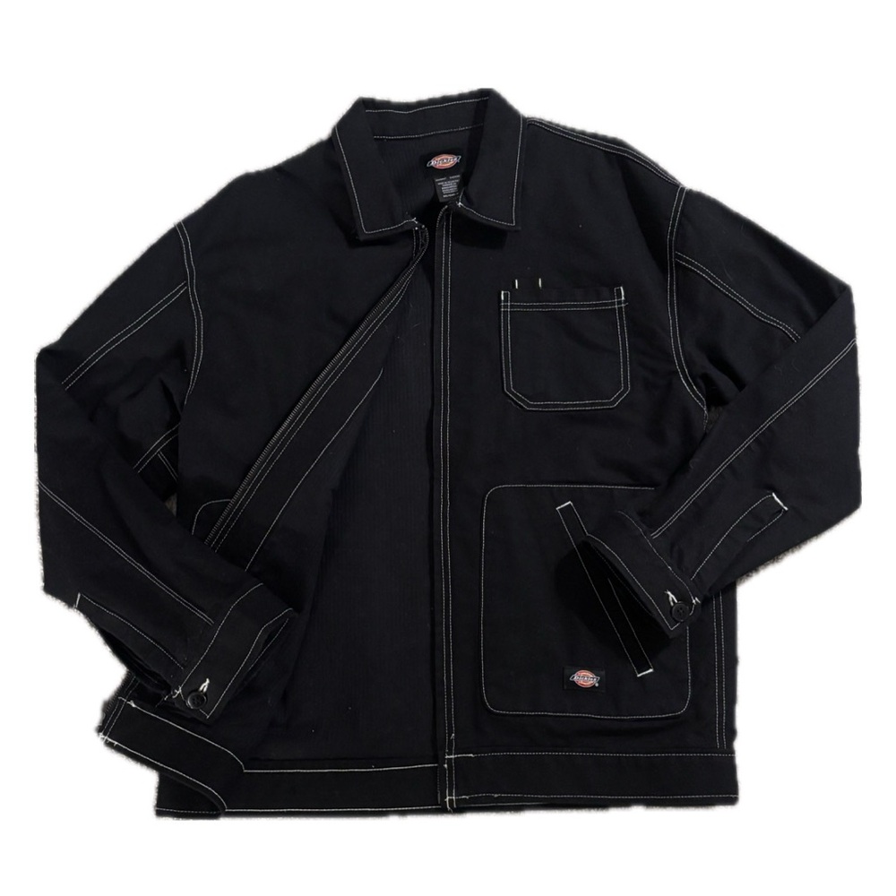 Dickies Black Zip-Front Work Jacket with Contrast Stitching
